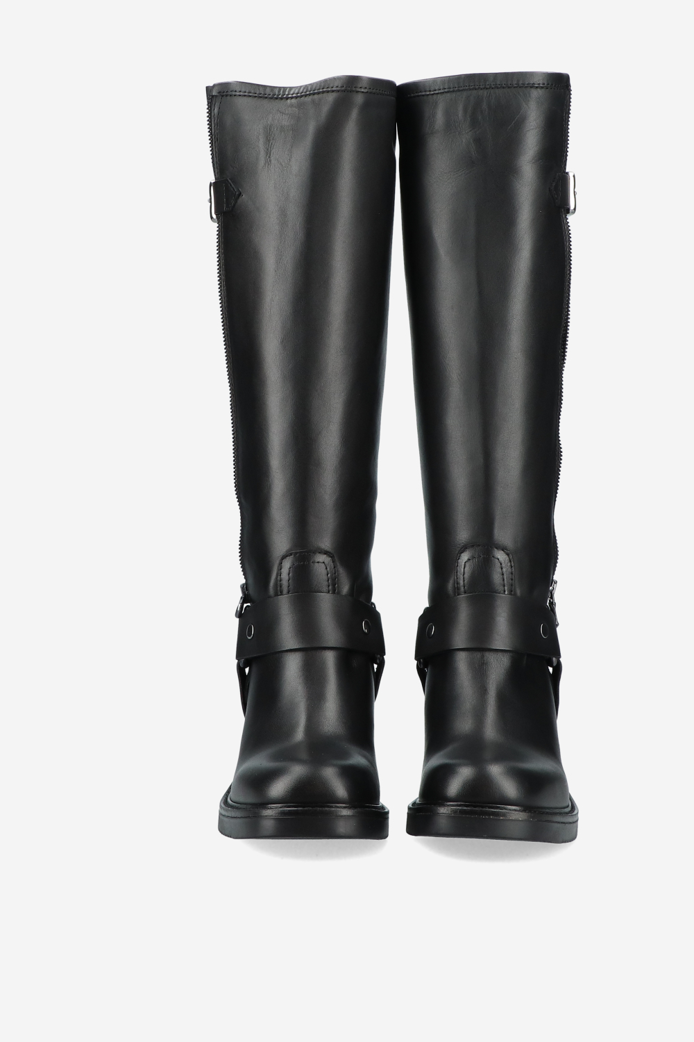 Buckled knee-high leather boots