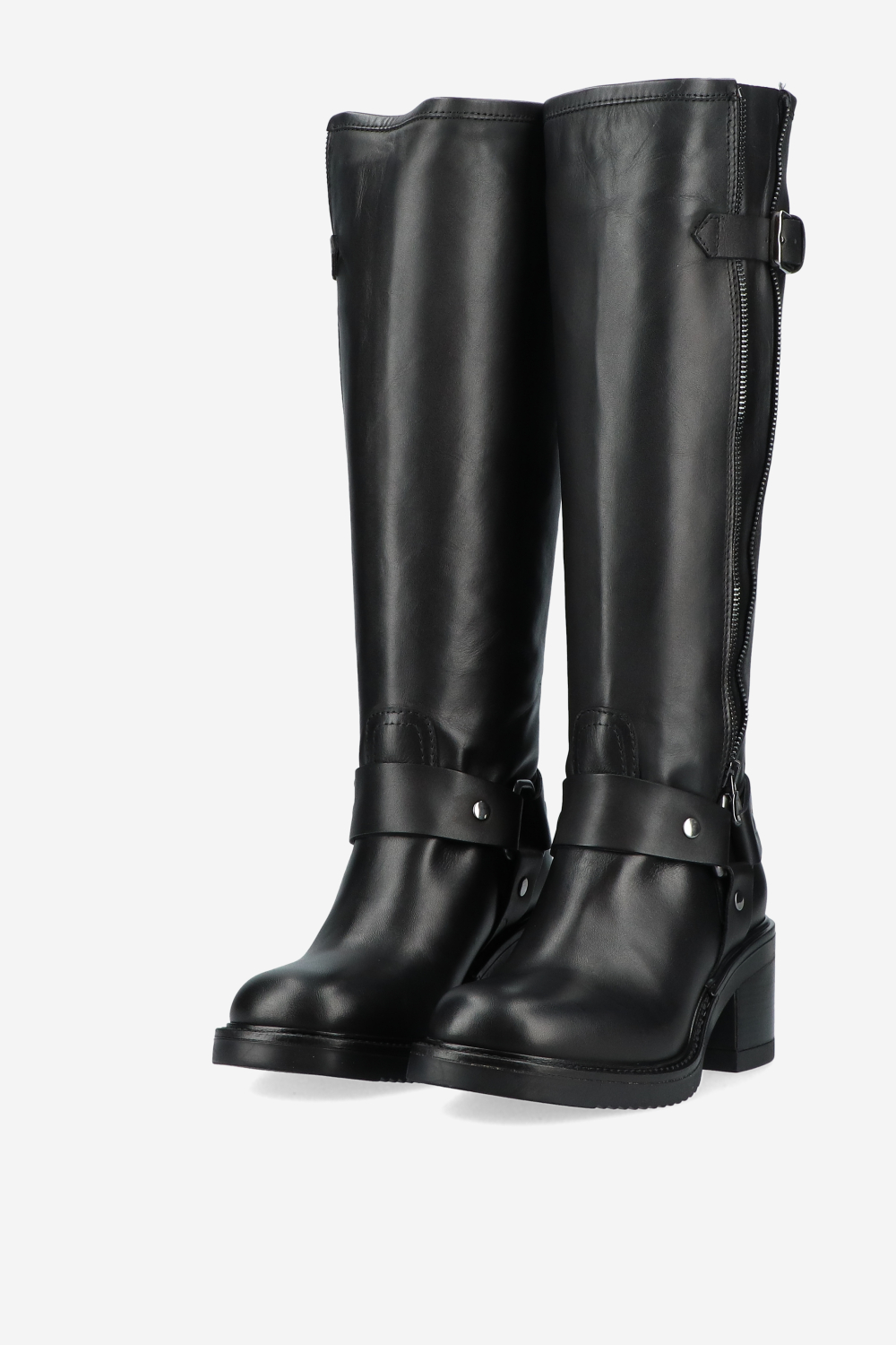 Buckled knee-high leather boots