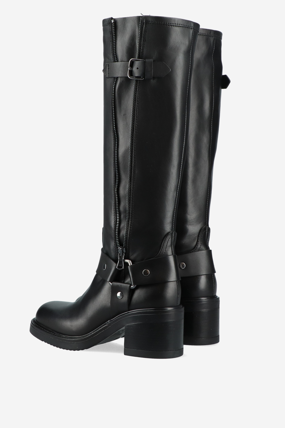 Buckled knee-high leather boots