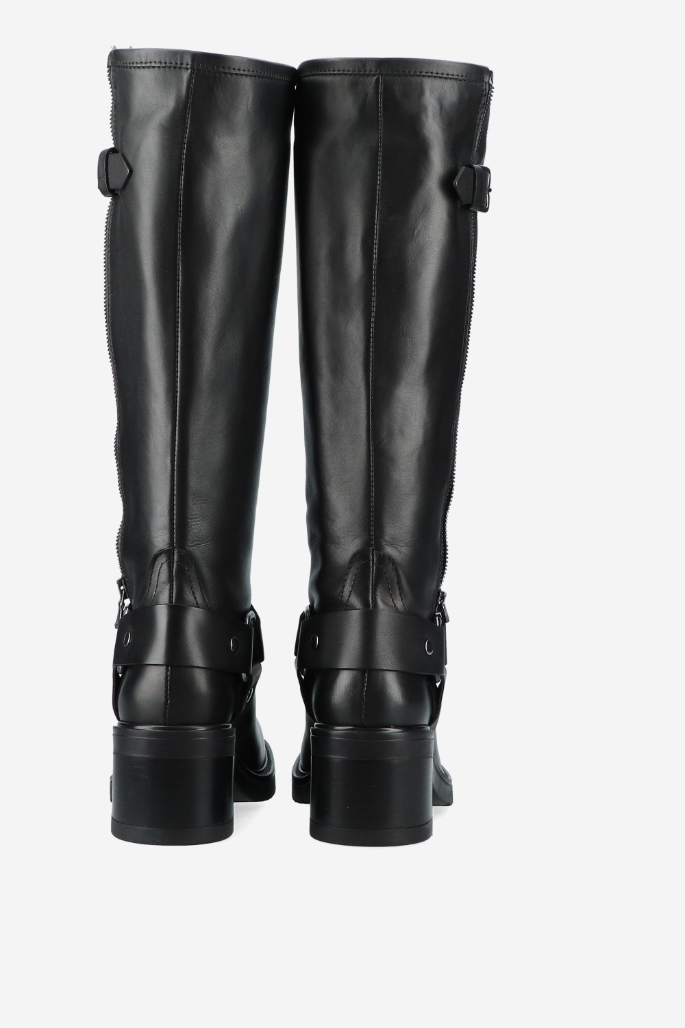 Buckled knee-high leather boots