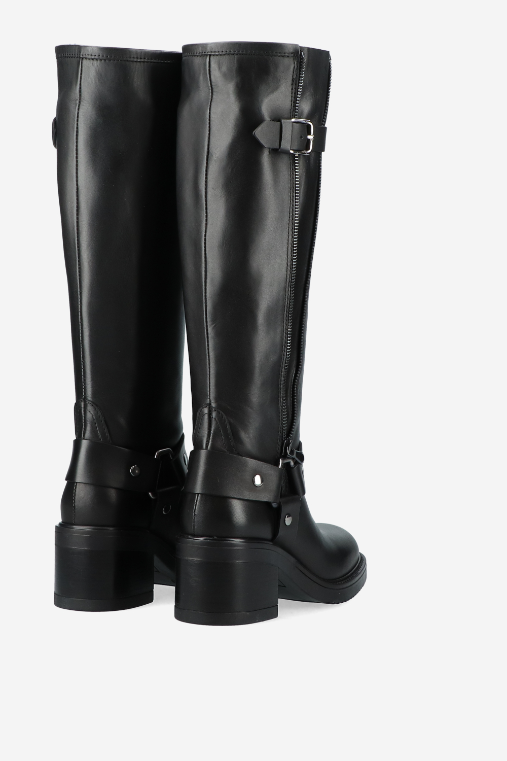 Buckled knee-high leather boots
