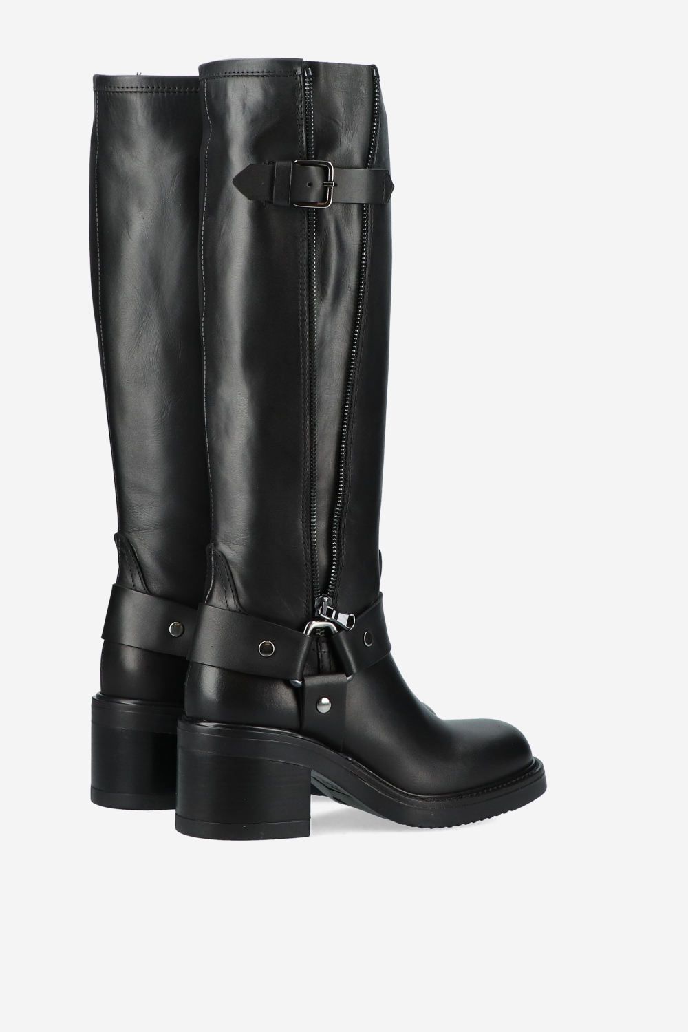 Buckled knee-high leather boots