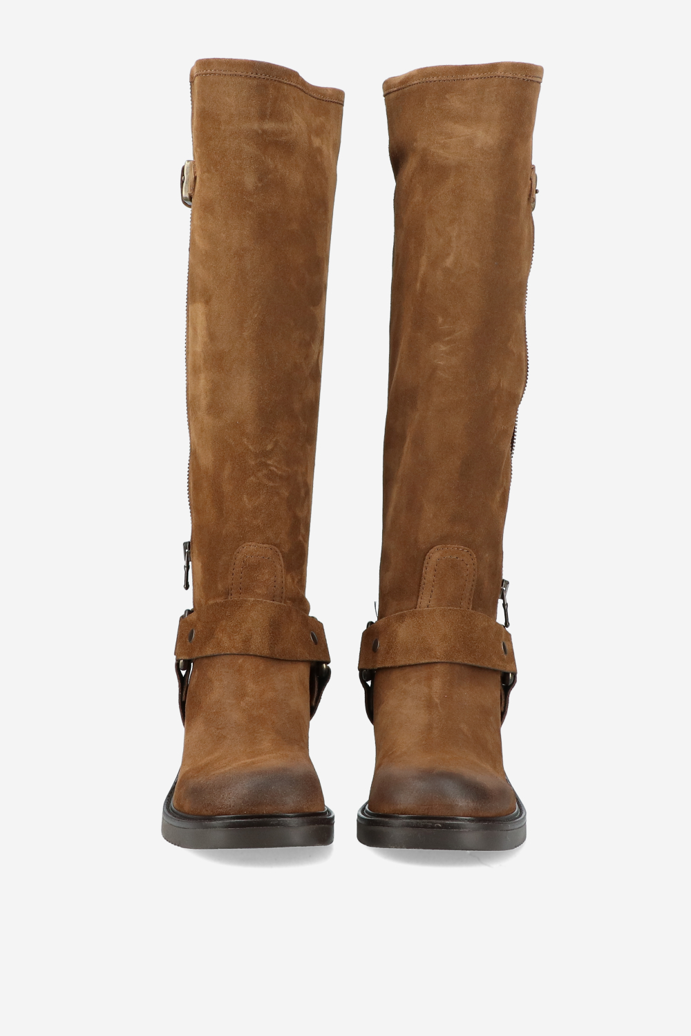 Buckled knee-high suede boots