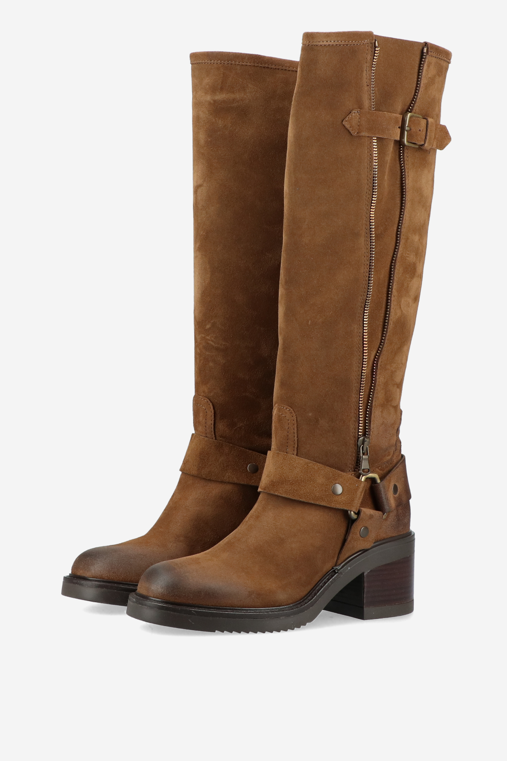 Buckled knee-high suede boots
