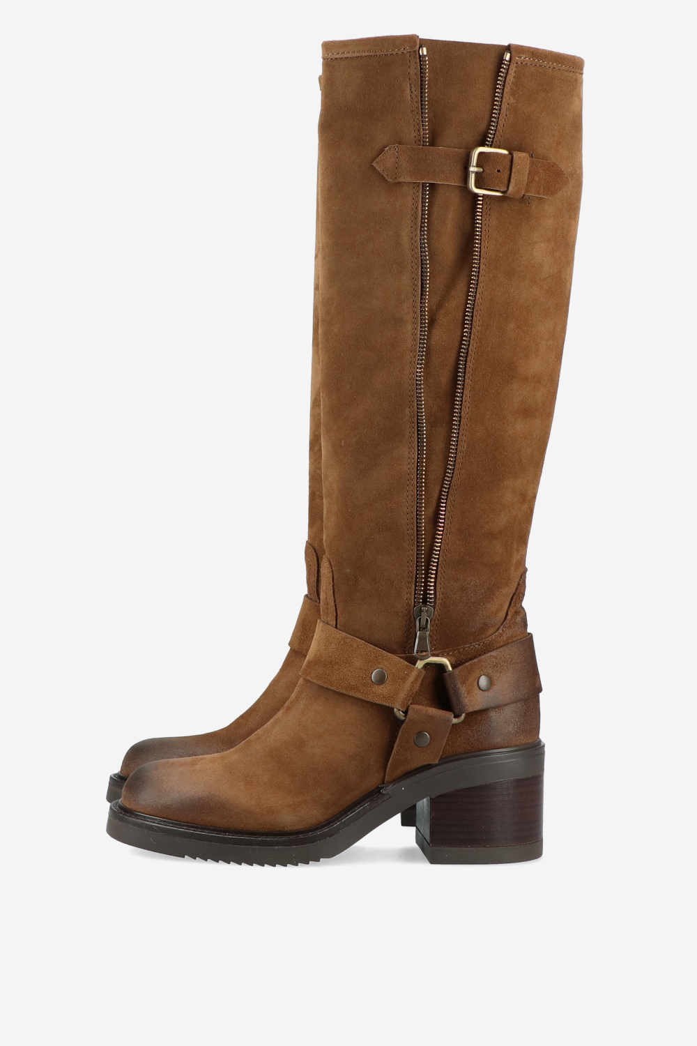 Buckled knee-high suede boots