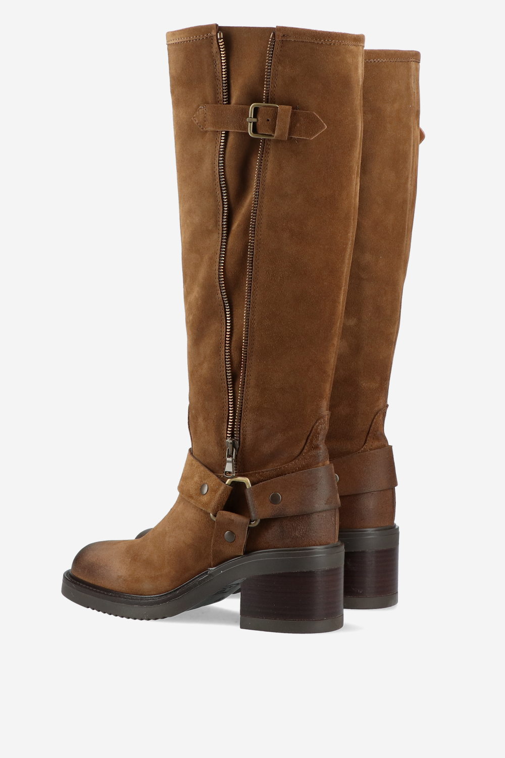 Buckled knee-high suede boots