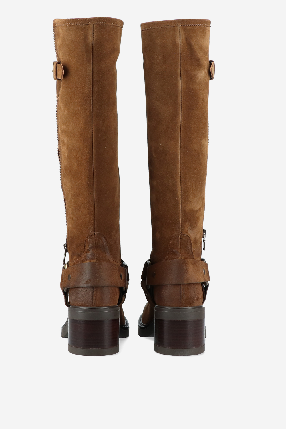 Buckled knee-high suede boots