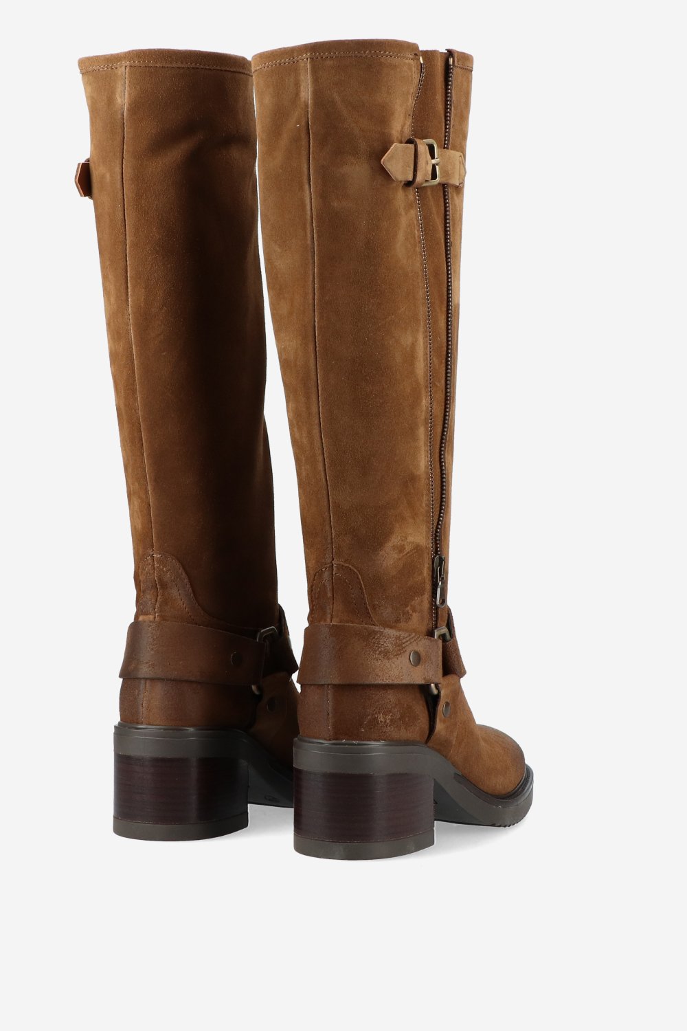 Buckled knee-high suede boots