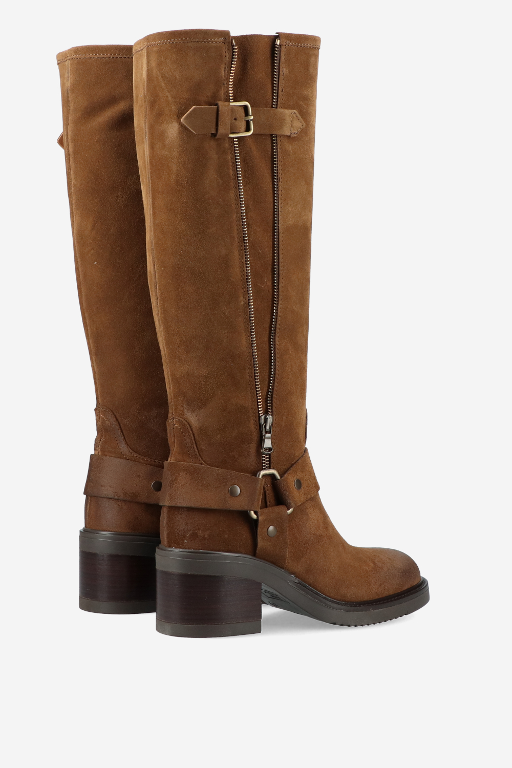 Buckled knee-high suede boots