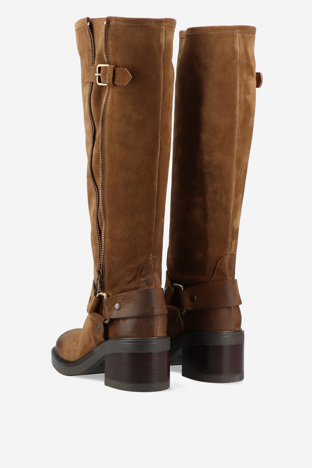 Buckled knee-high suede boots