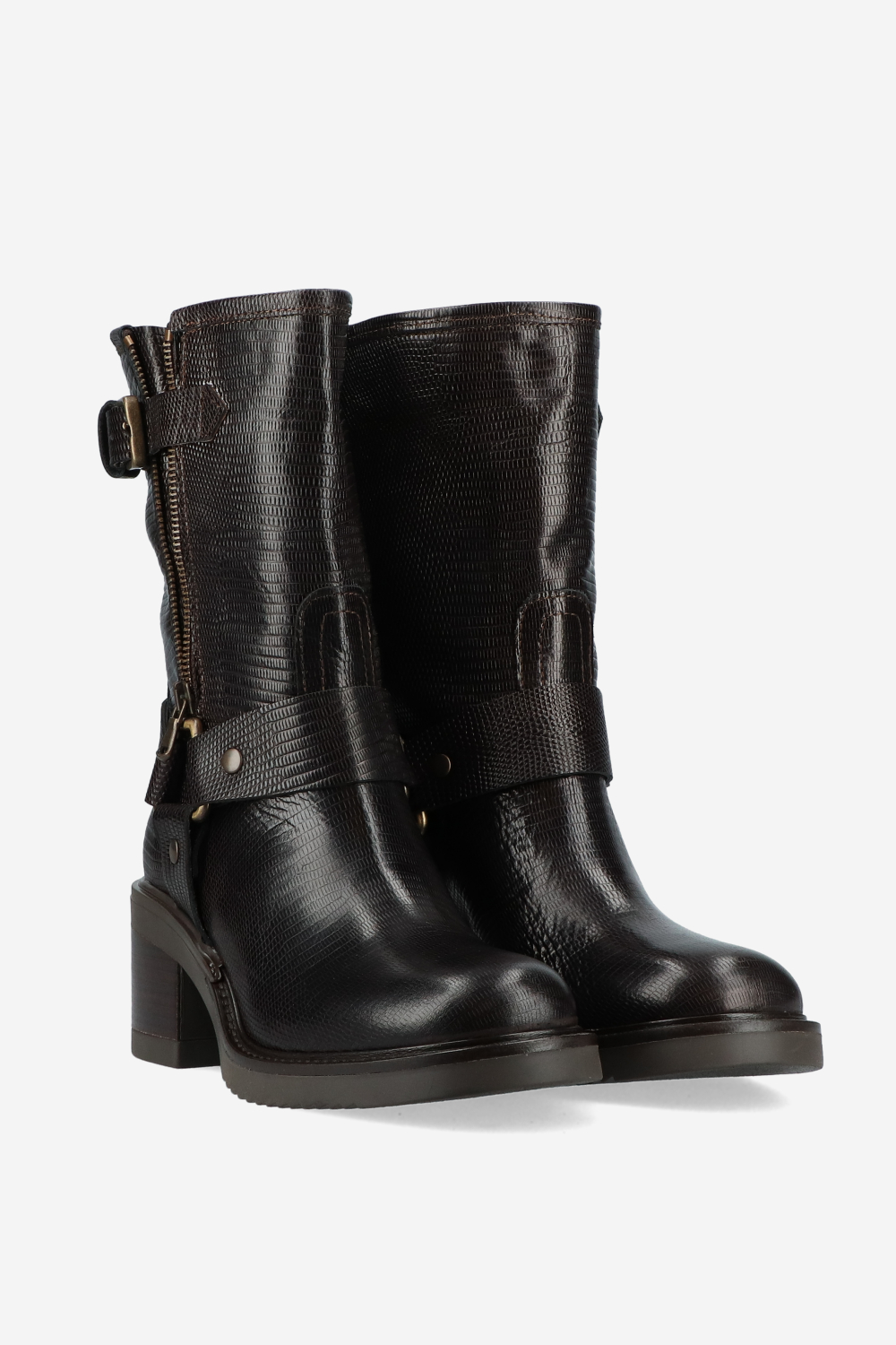 Croco buckled leather boots