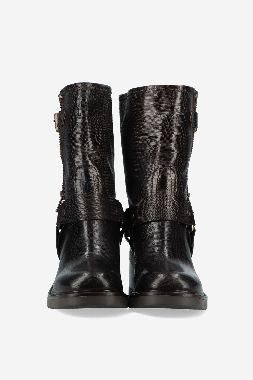 Croco buckled leather boots