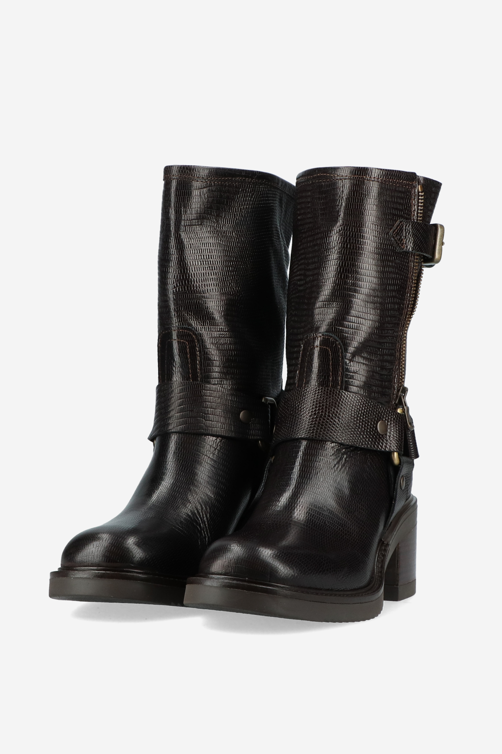 Croco buckled leather boots