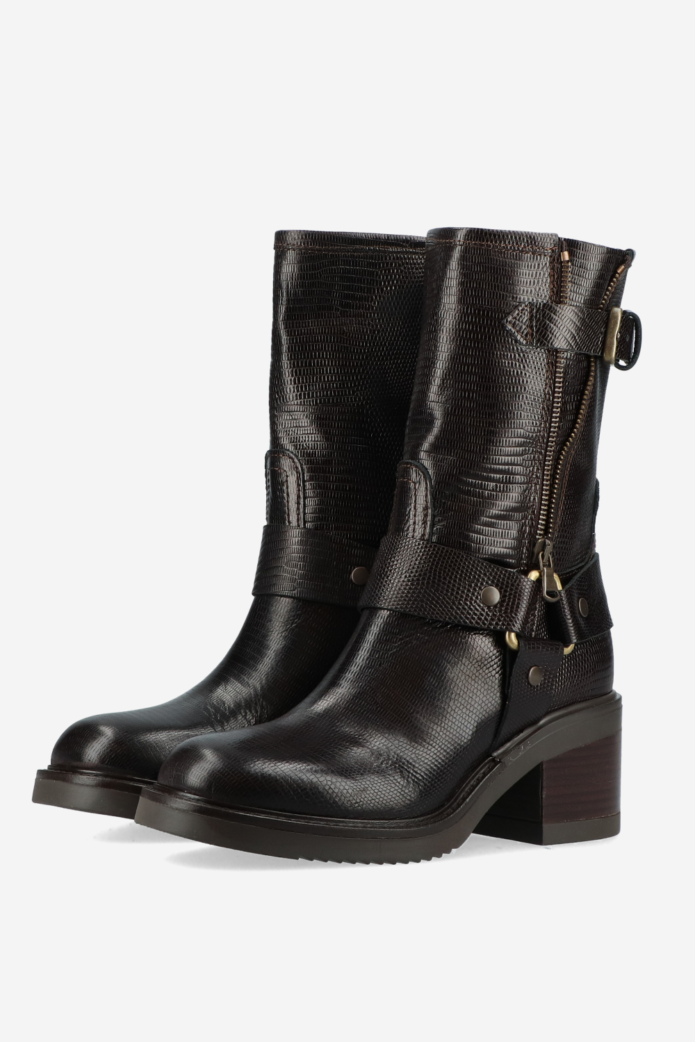 Croco buckled leather boots