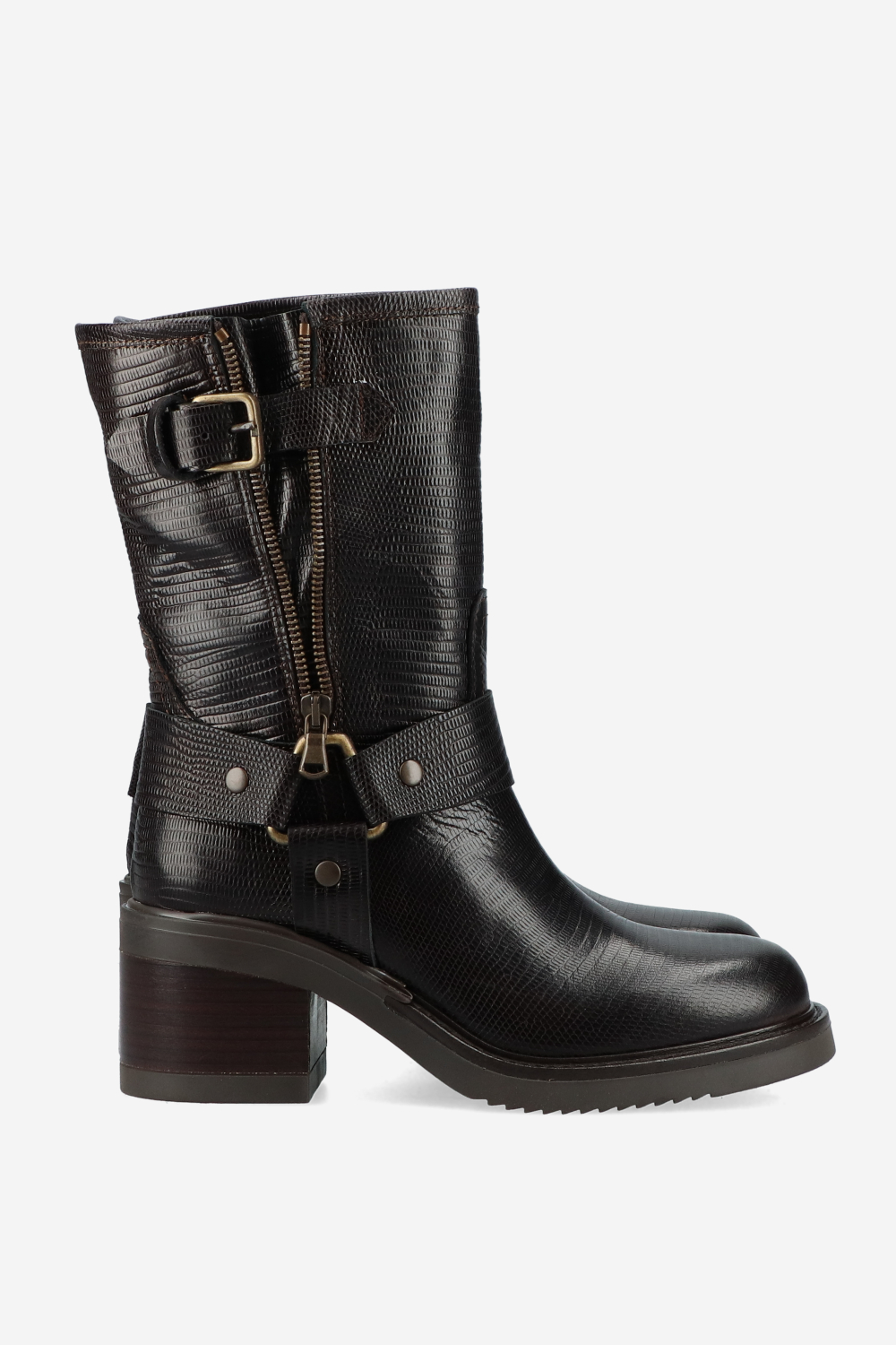 Croco buckled leather boots
