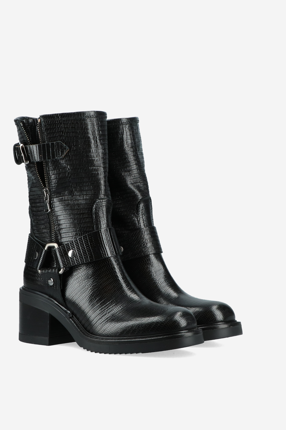 Croco buckled leather boots