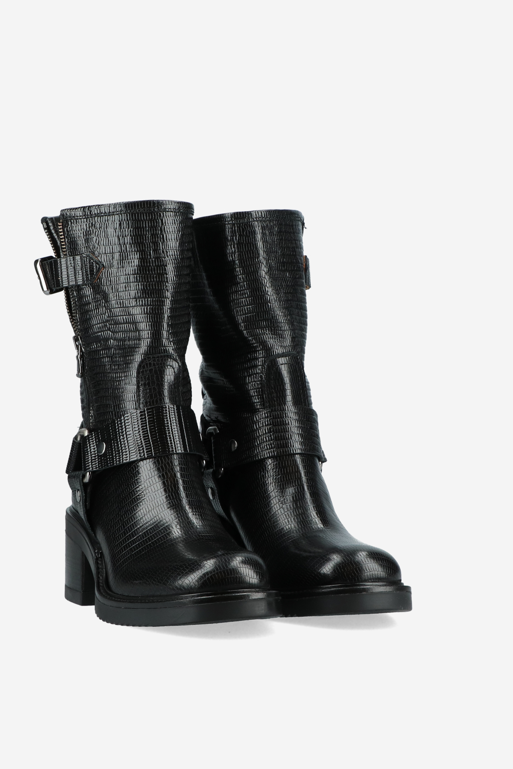 Croco buckled leather boots