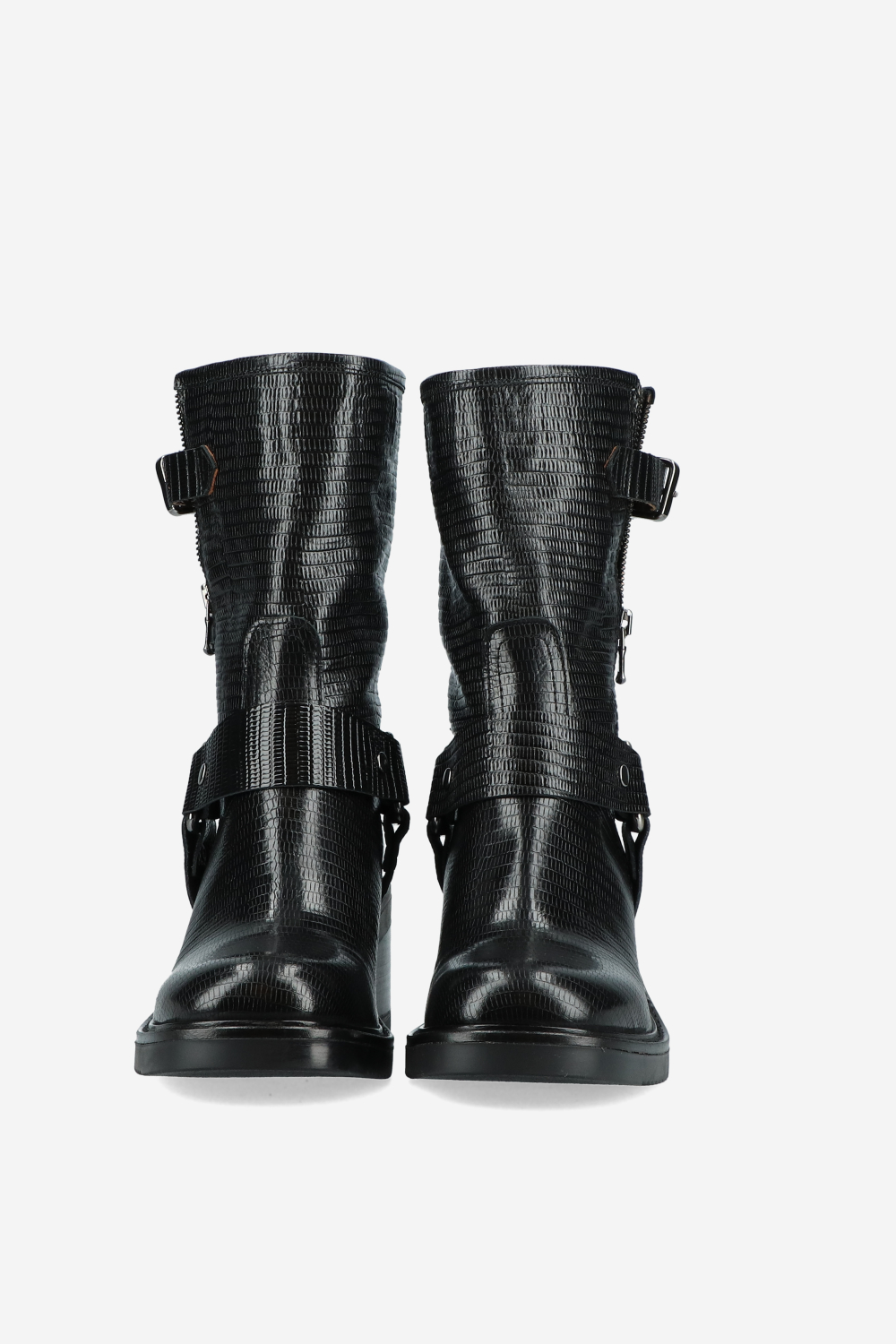 Croco buckled leather boots