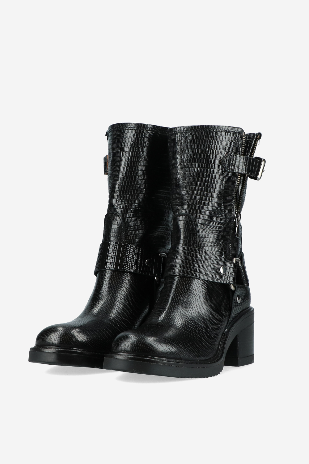 Croco buckled leather boots