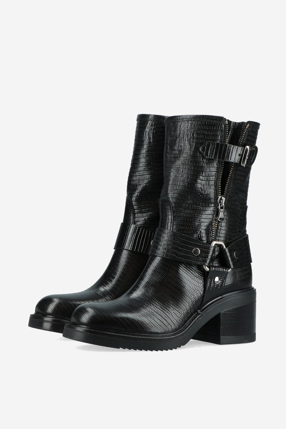 Croco buckled leather boots