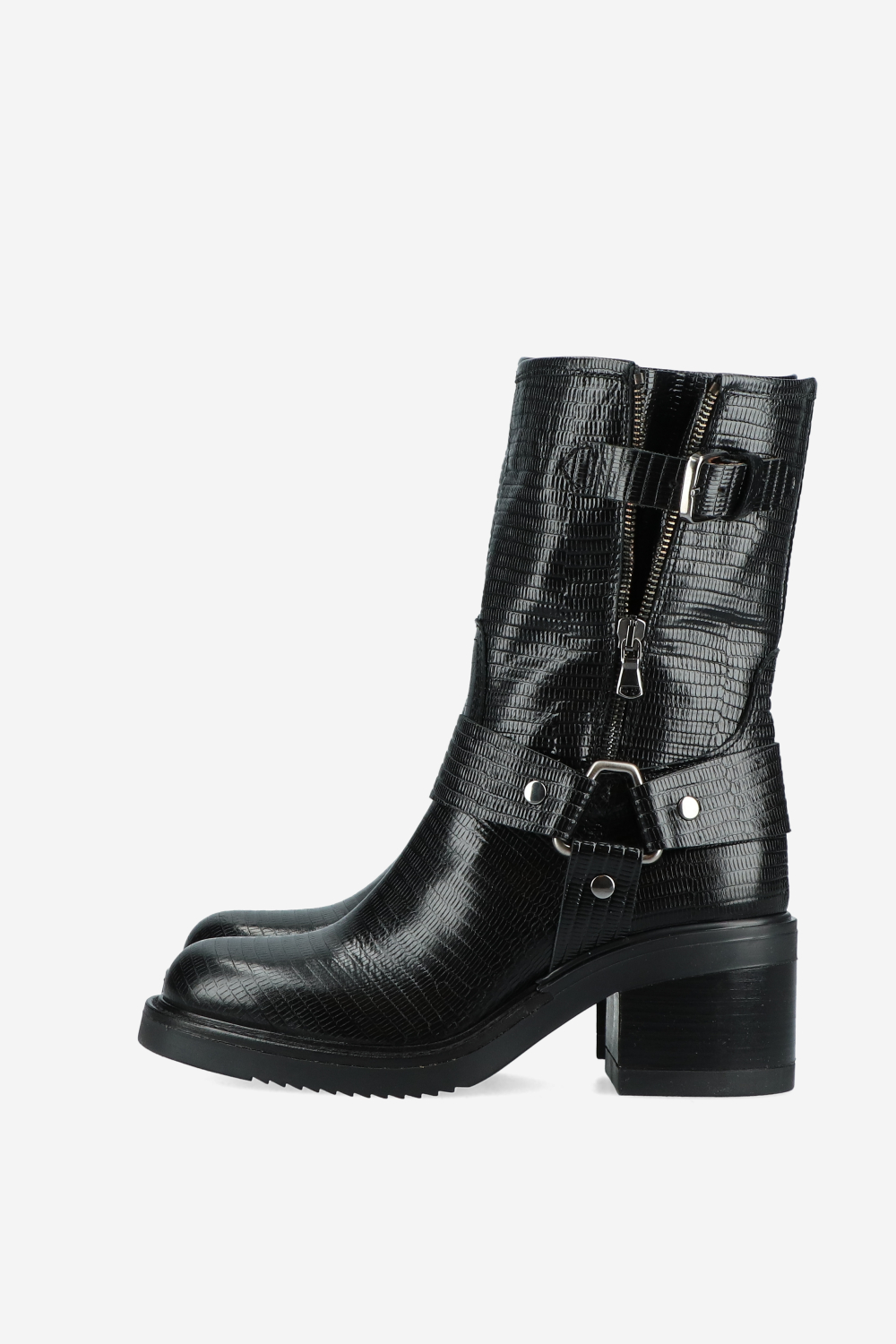 Croco buckled leather boots