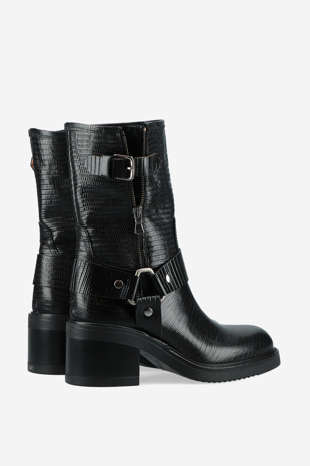 Croco buckled leather boots
