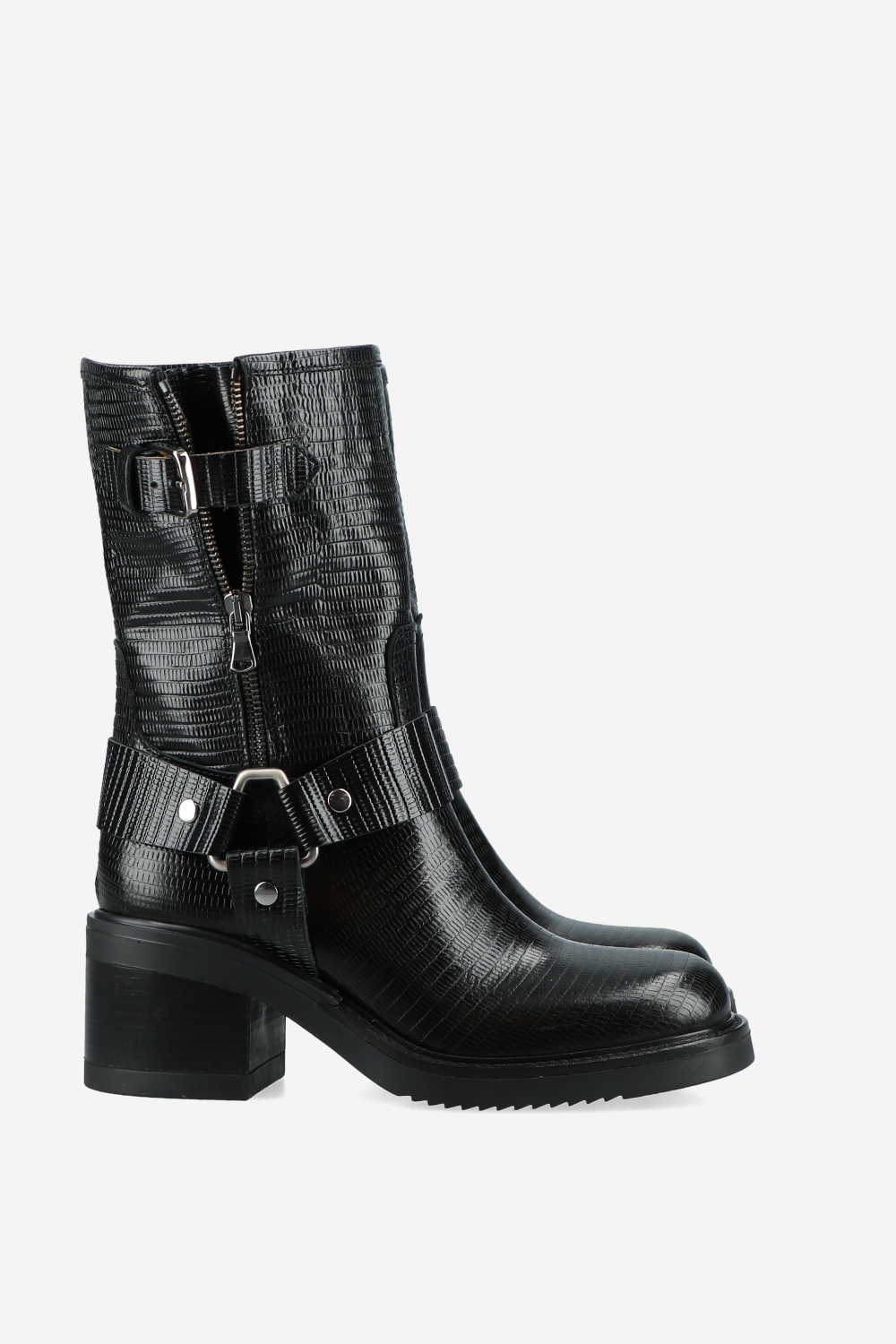 Croco buckled leather boots