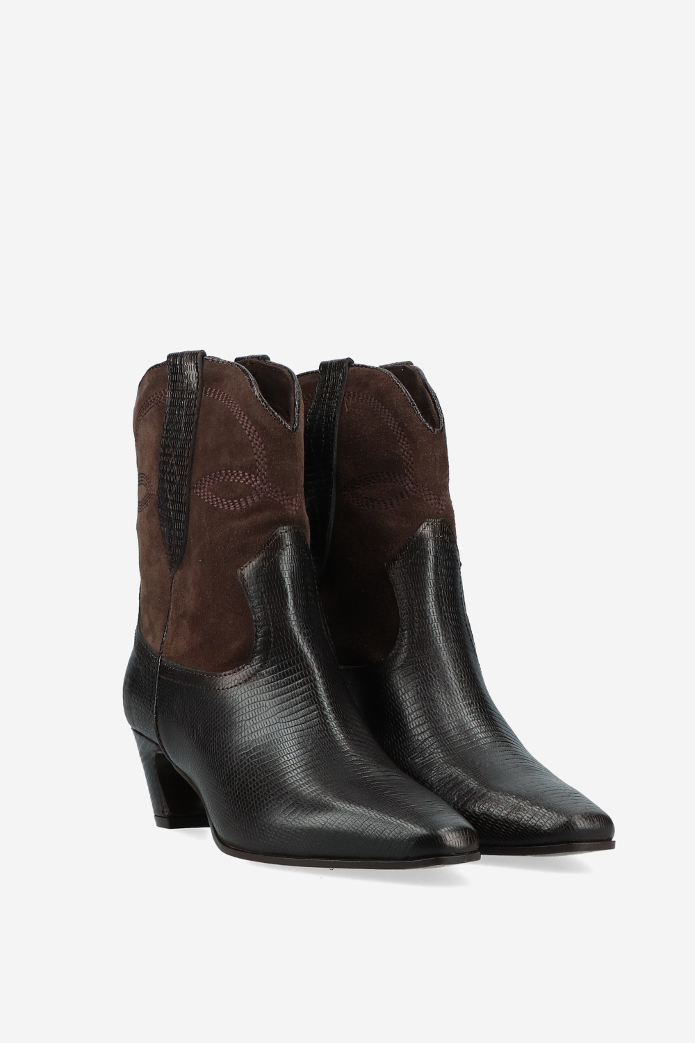 Embroidered leather/suede boots