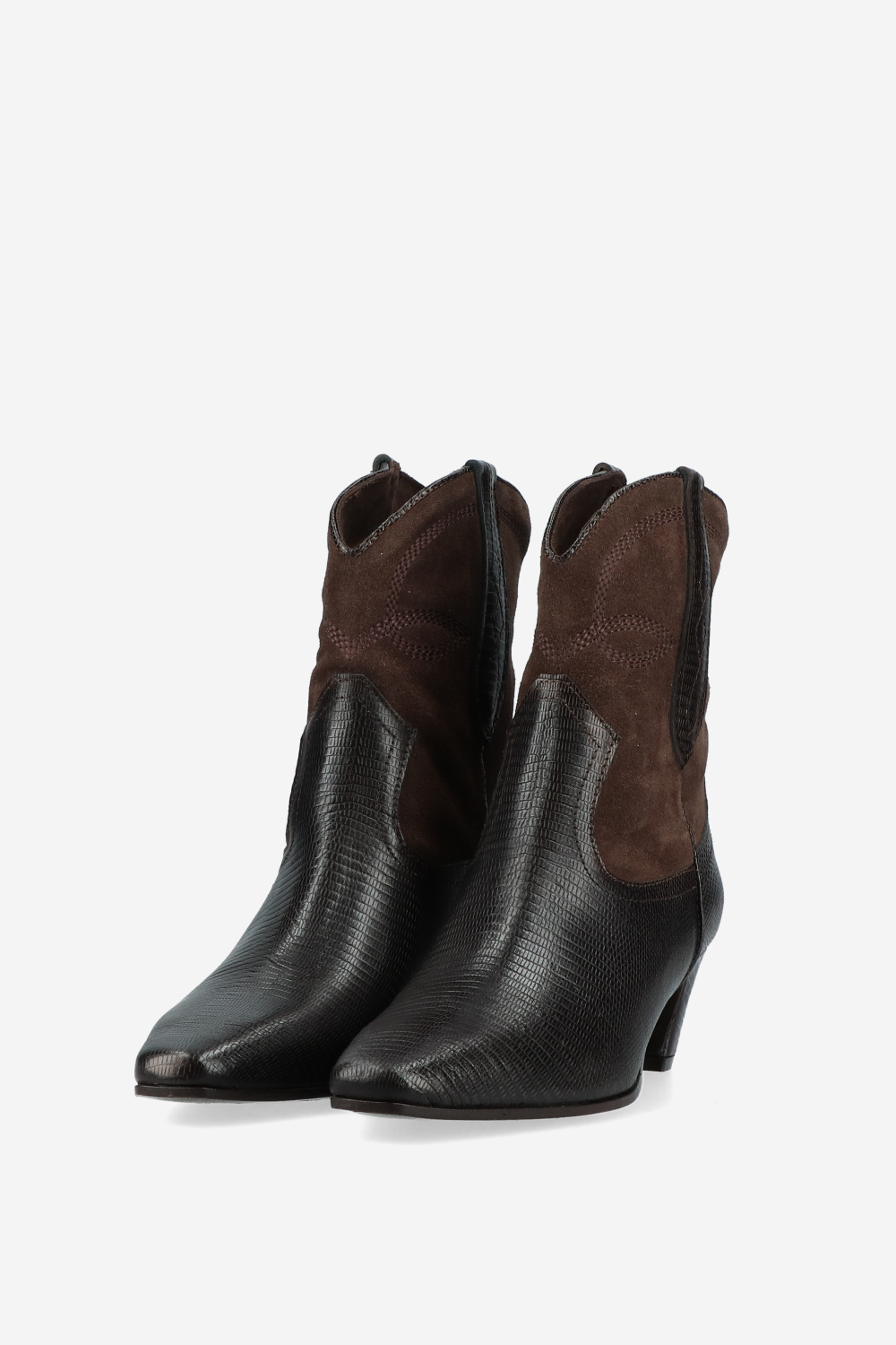 Embroidered leather/suede boots