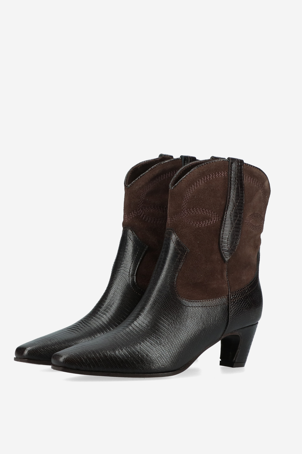 Embroidered leather/suede boots