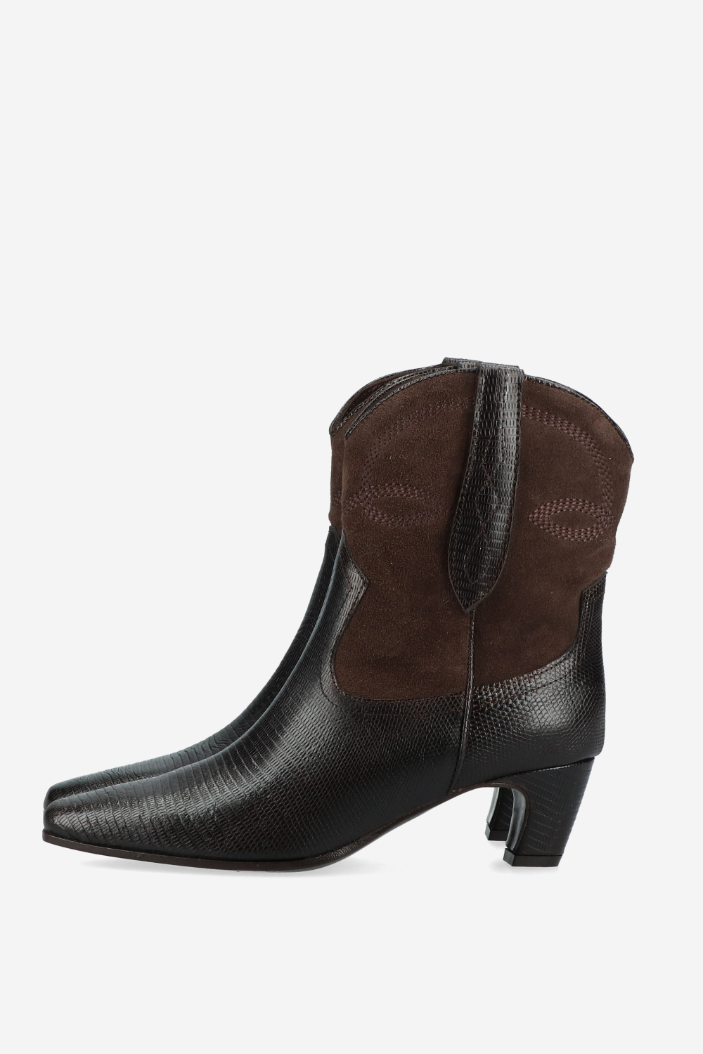 Embroidered leather/suede boots