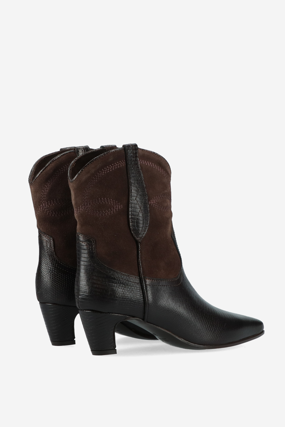 Embroidered leather/suede boots