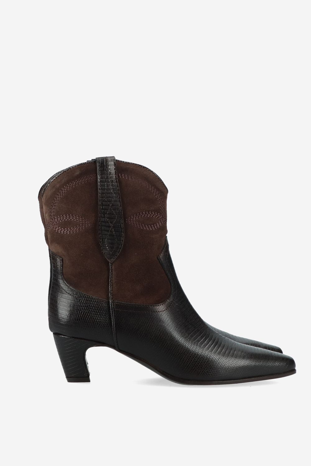 Embroidered leather/suede boots