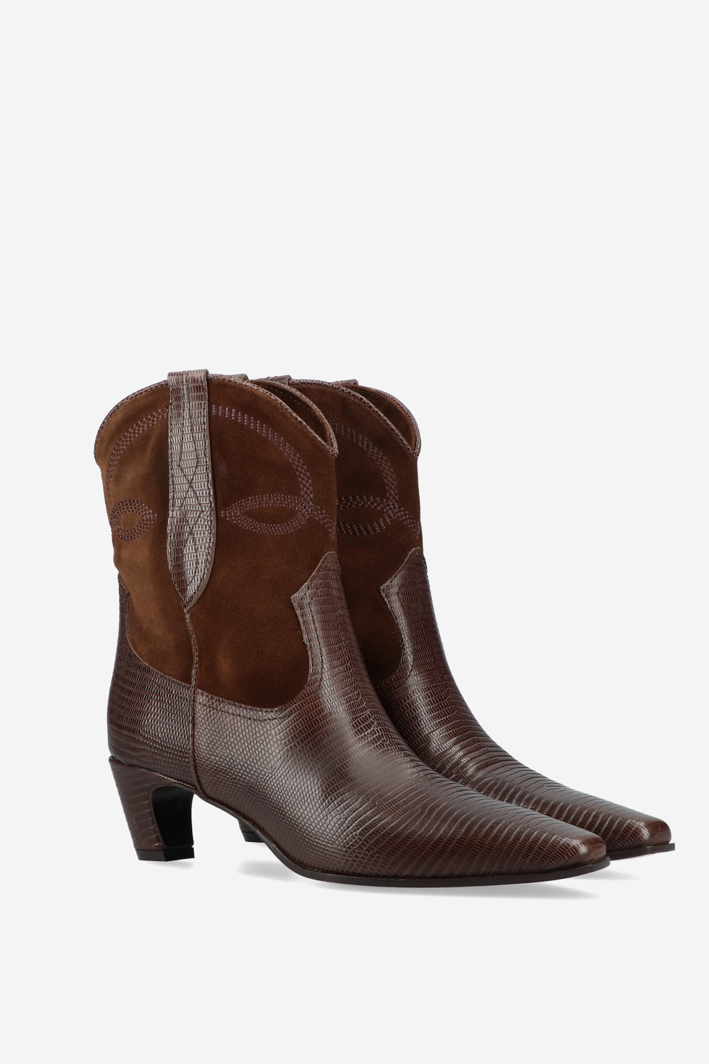 Embroidered leather/suede boots