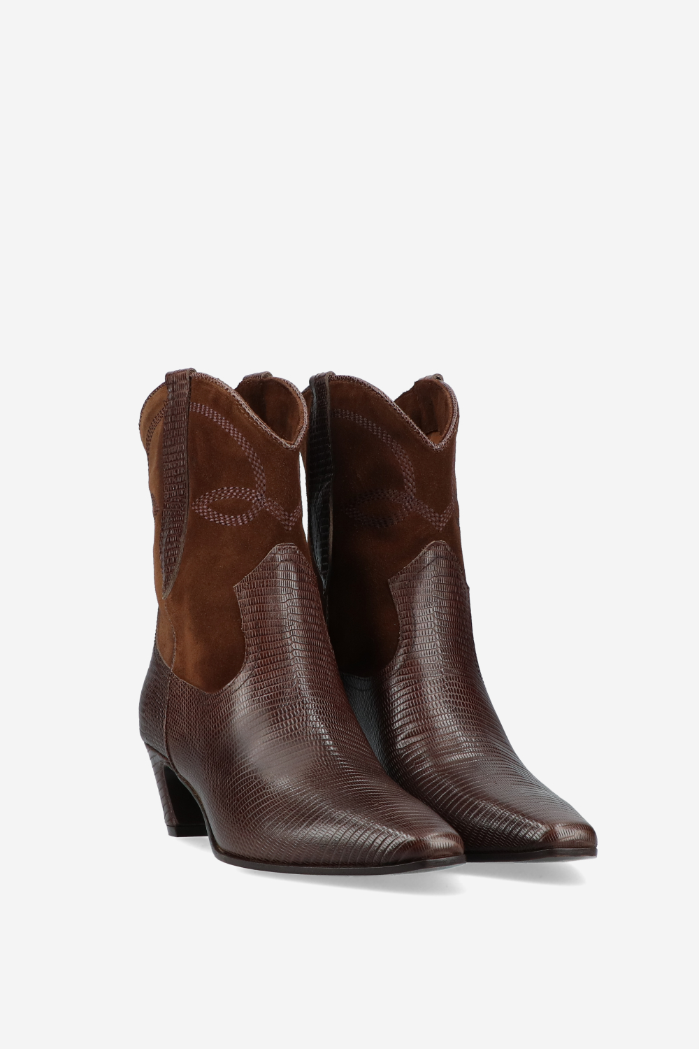 Embroidered leather/suede boots