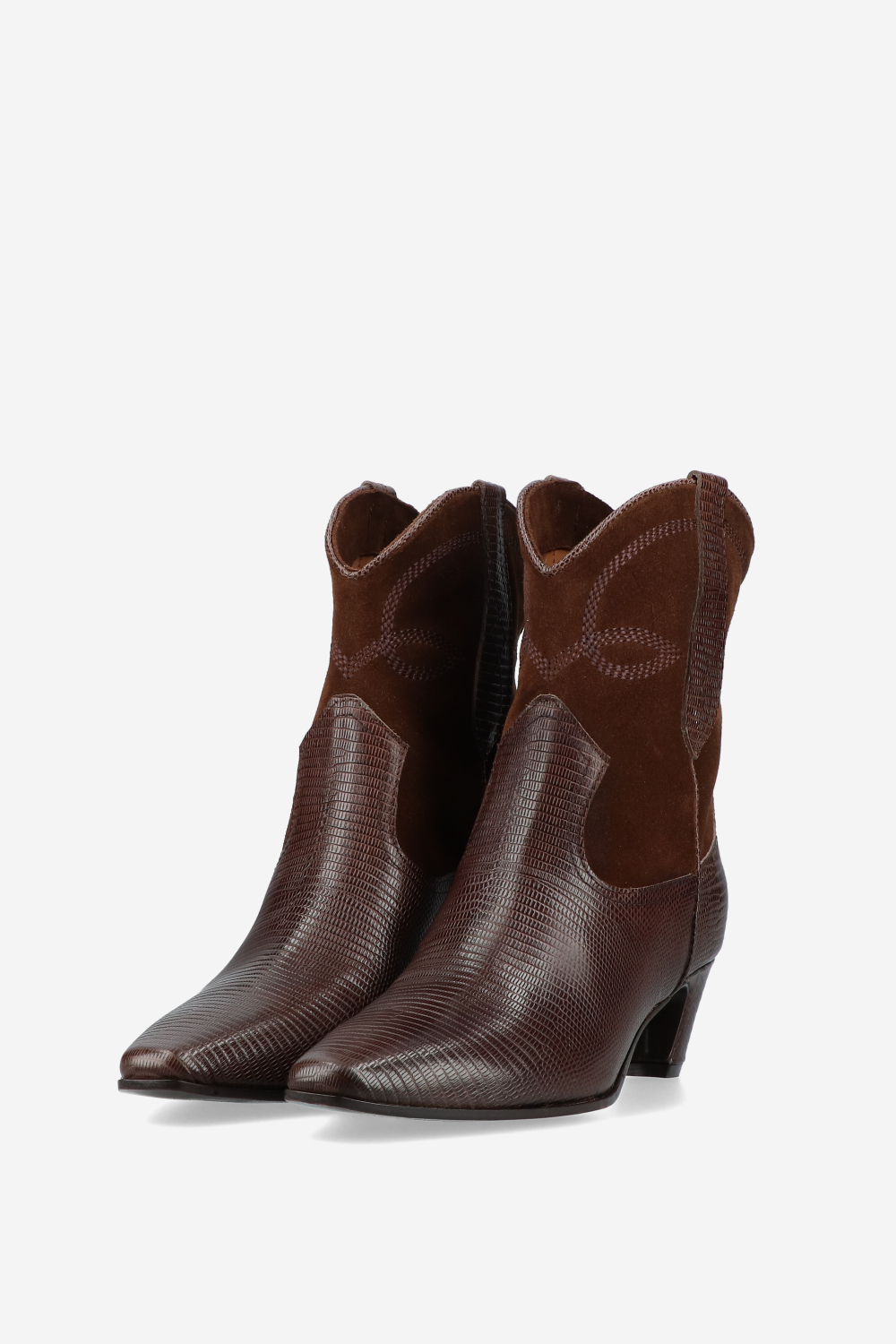 Embroidered leather/suede boots