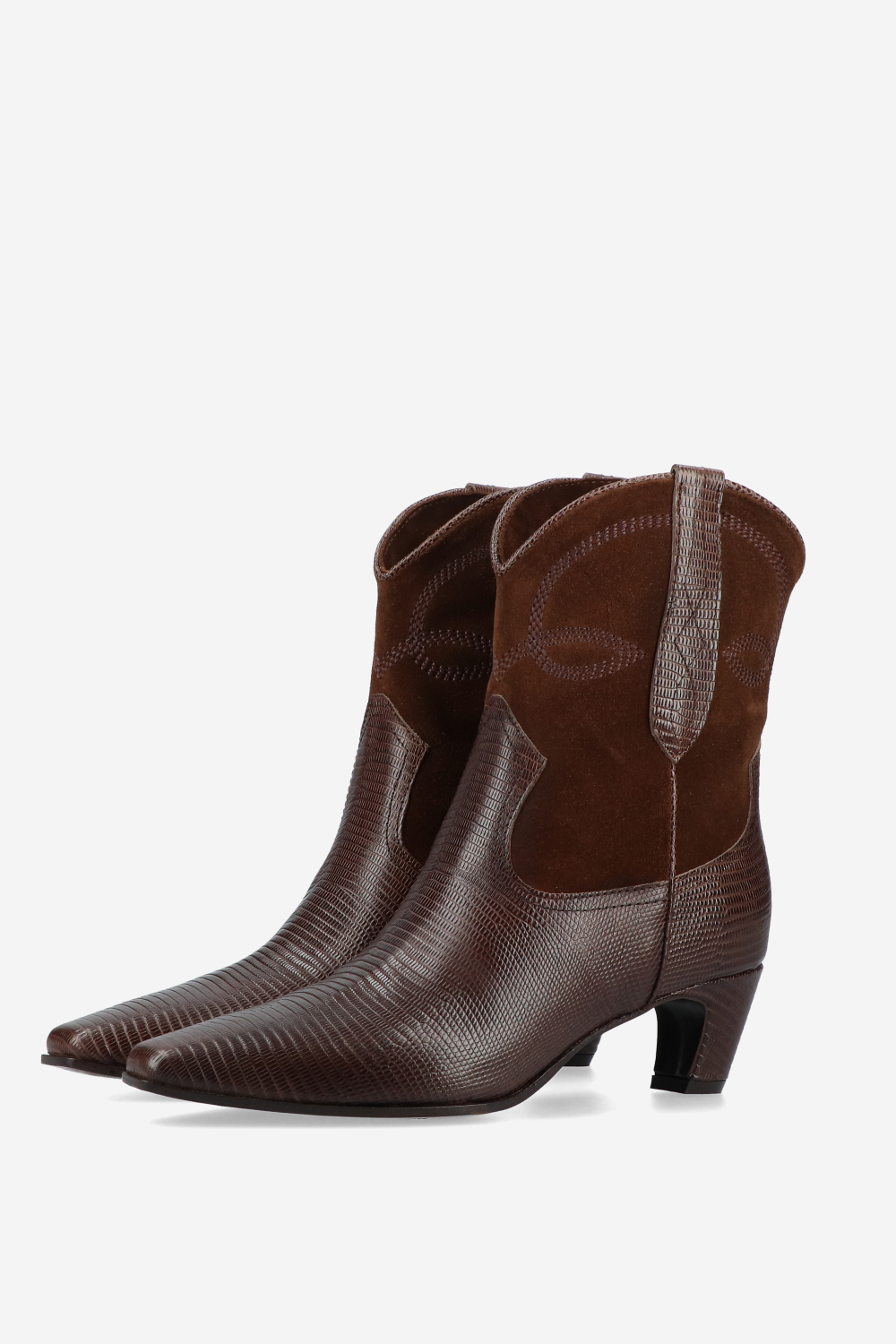 Embroidered leather/suede boots