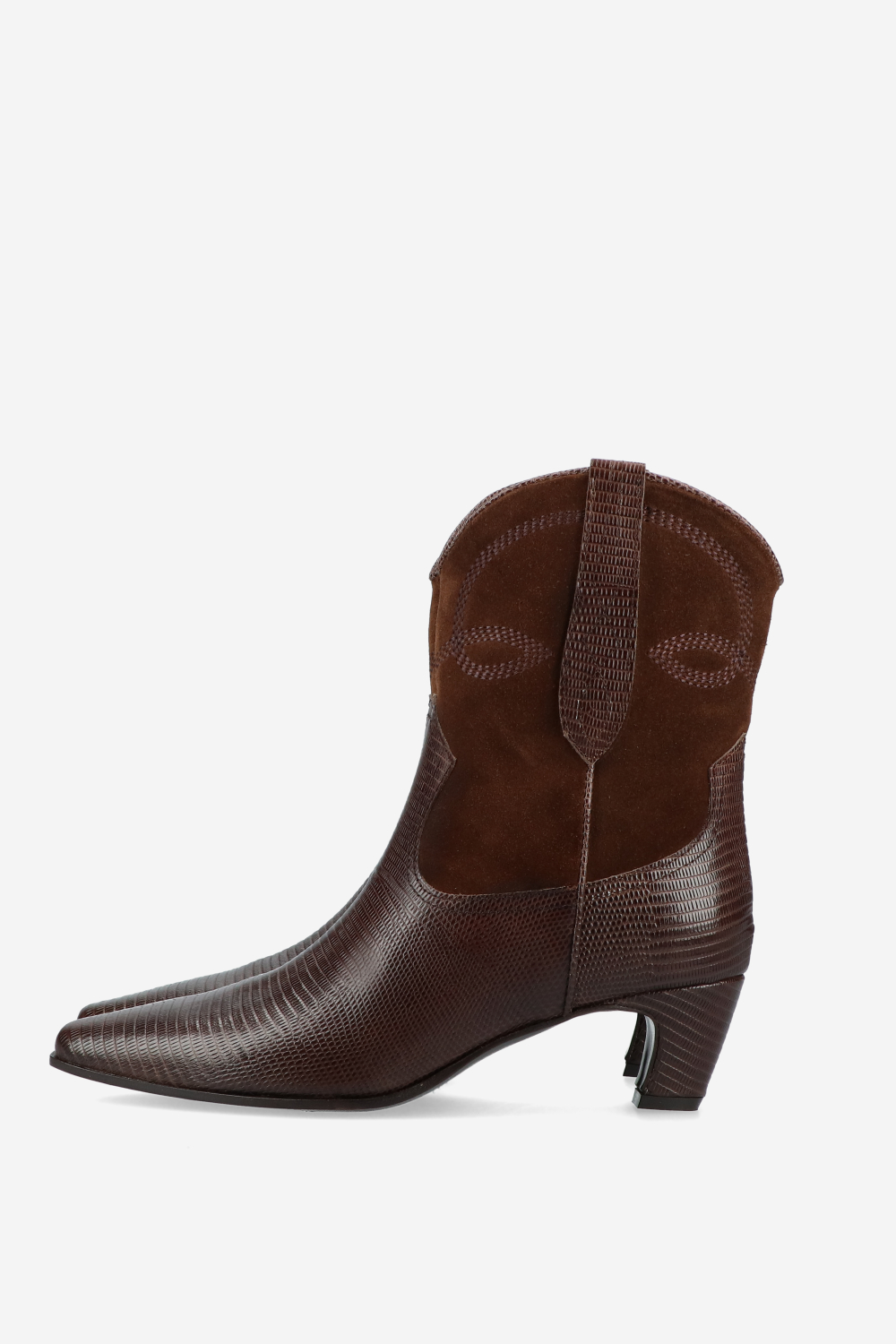 Embroidered leather/suede boots