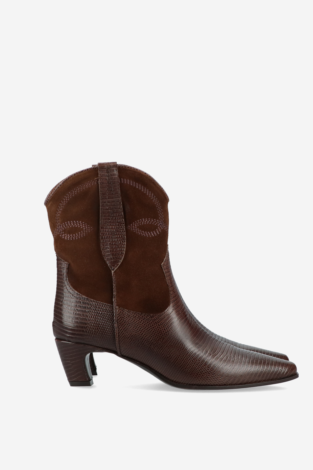 Embroidered leather/suede boots