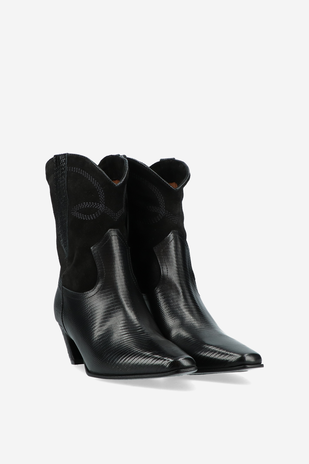 Embroidered leather/suede boots