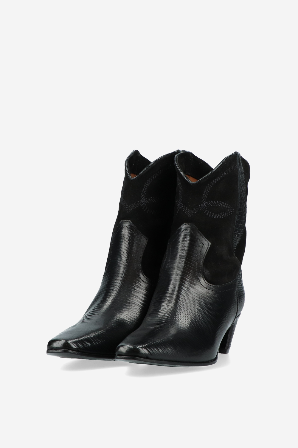 Embroidered leather/suede boots