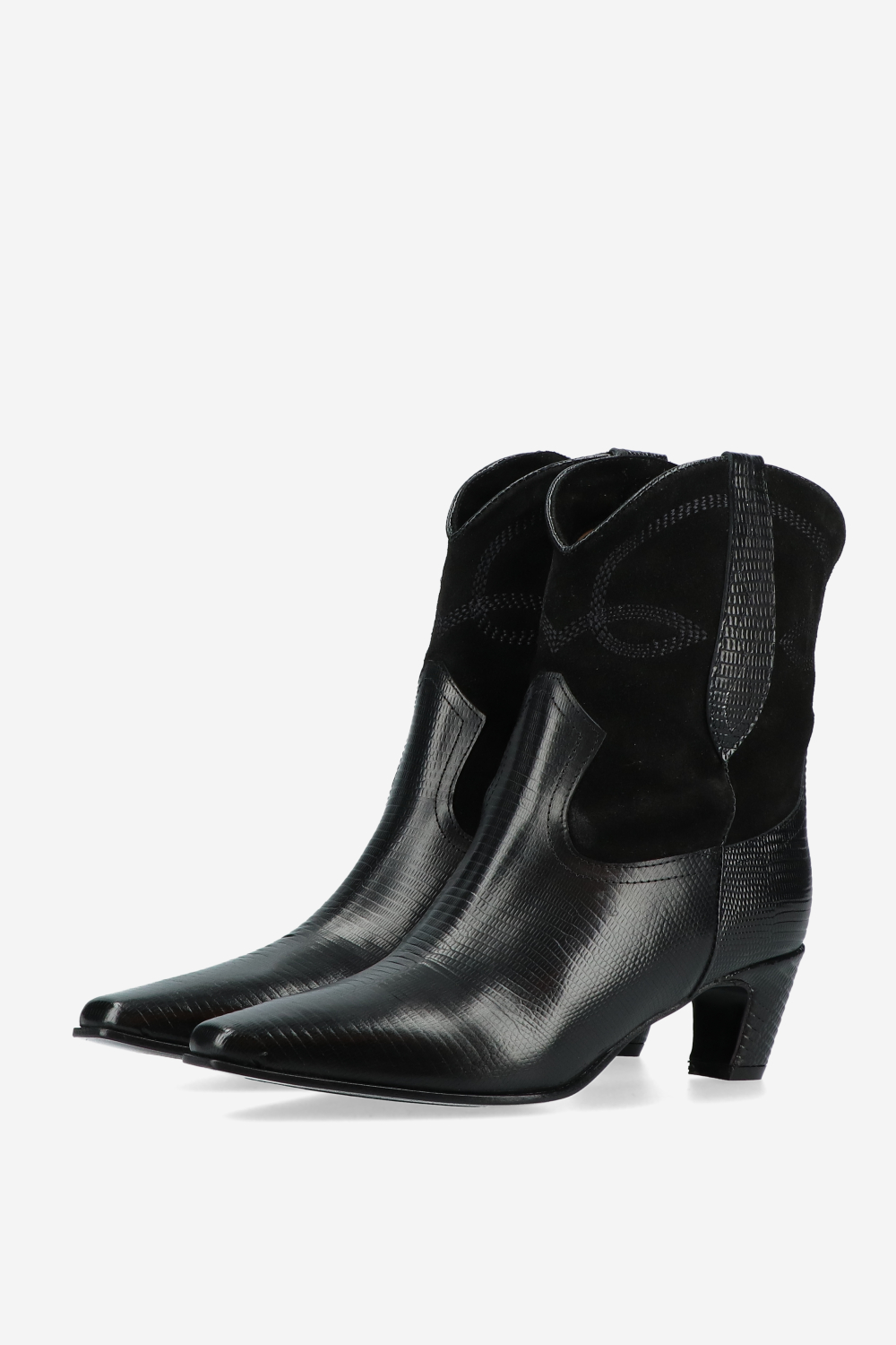 Embroidered leather/suede boots