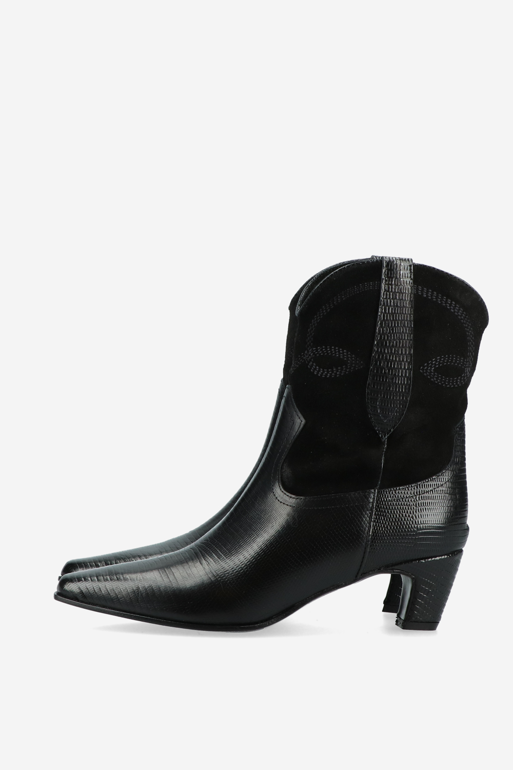 Embroidered leather/suede boots