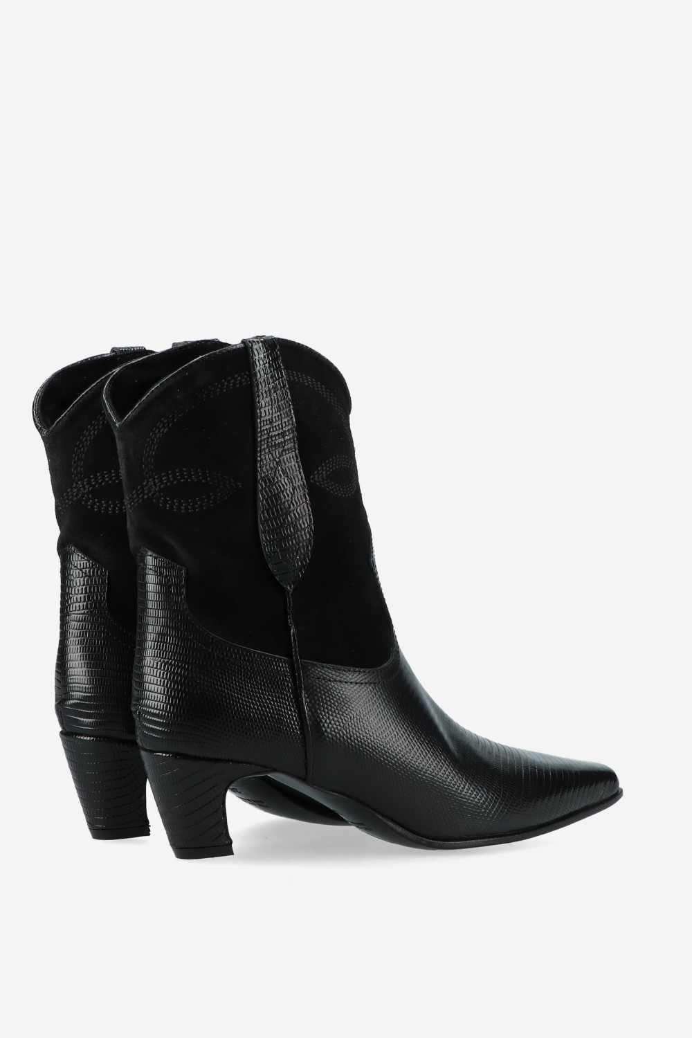 Embroidered leather/suede boots