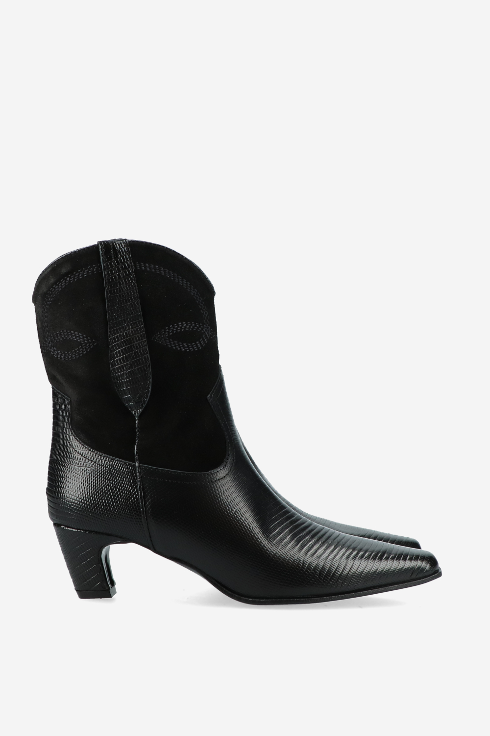 Embroidered leather/suede boots