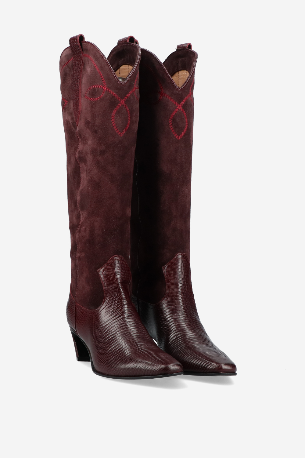 Embroidered leather/suede boots