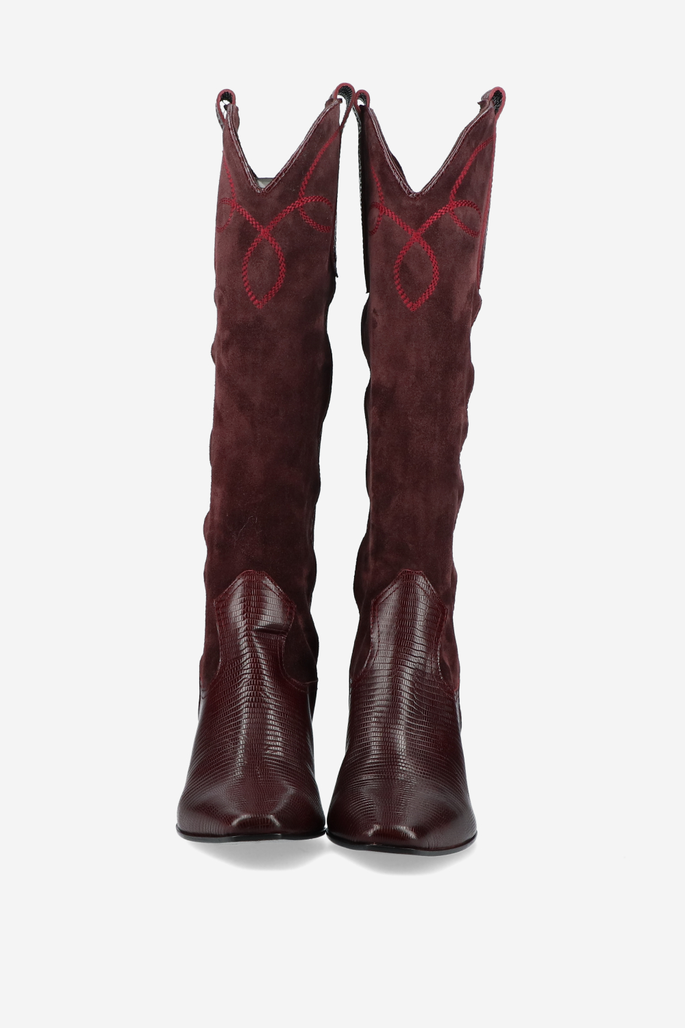 Embroidered leather/suede boots