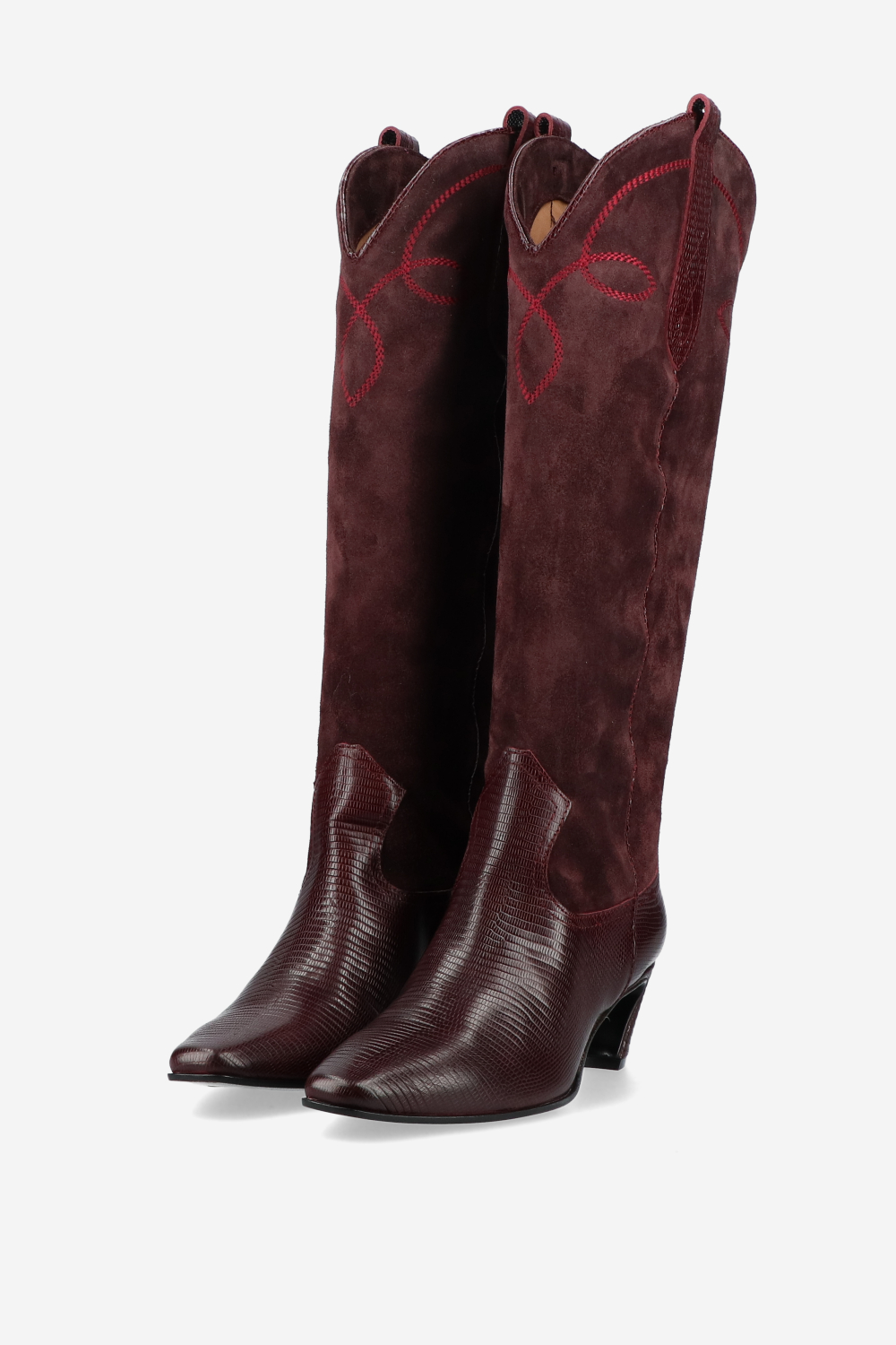 Embroidered leather/suede boots
