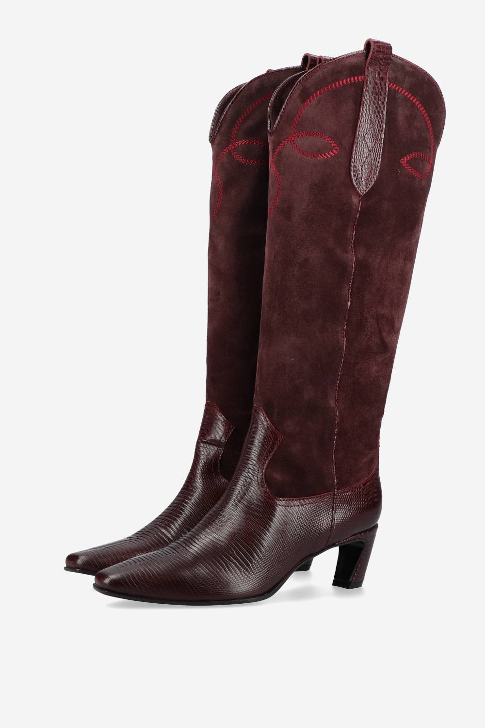 Embroidered leather/suede boots