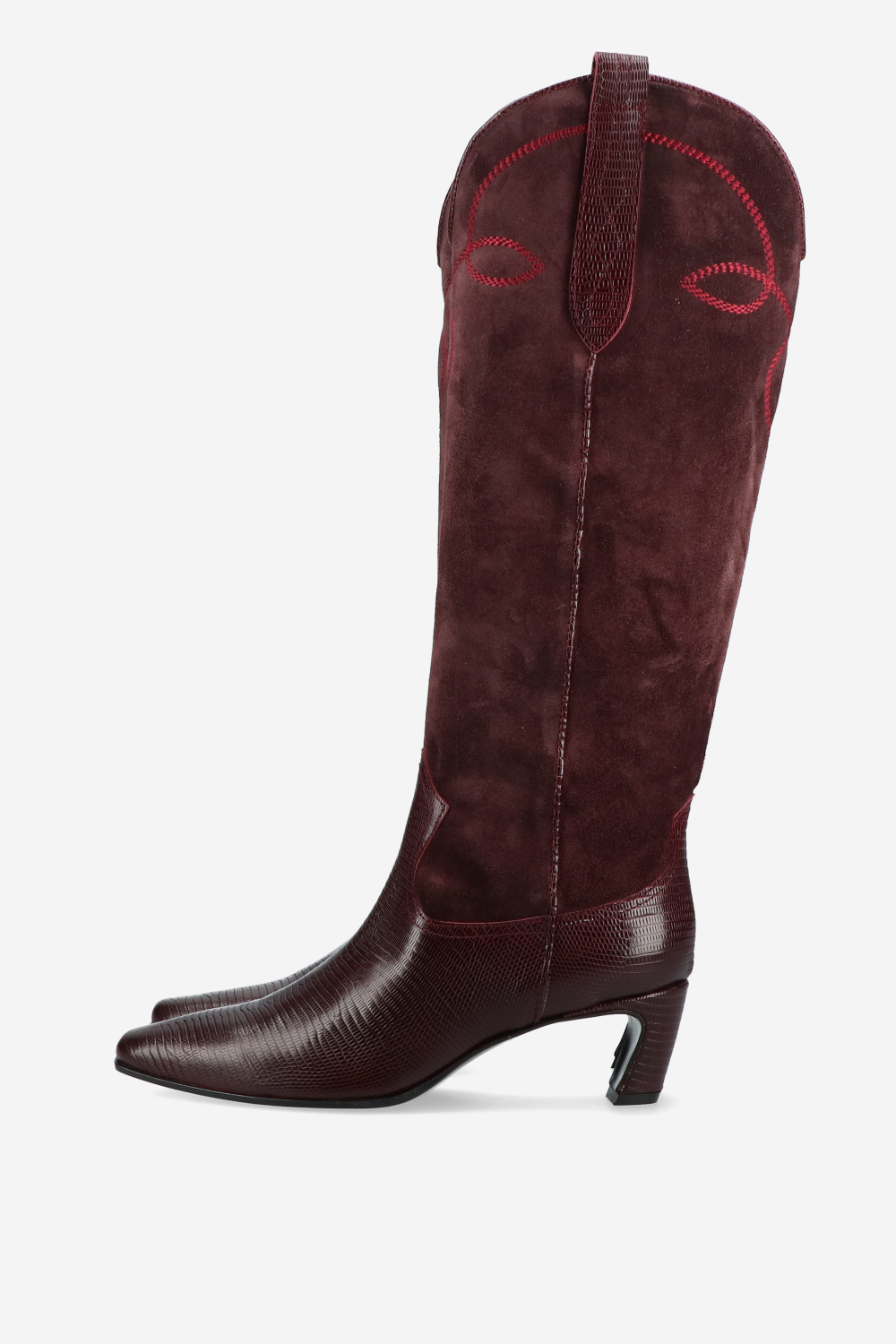 Embroidered leather/suede boots